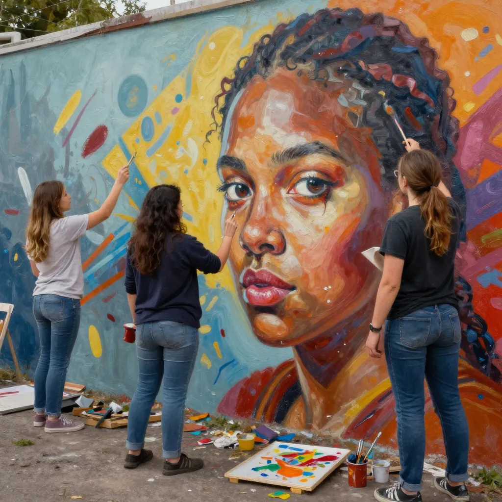 Community art project with collaborative mural